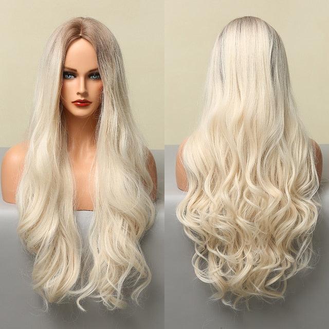 Dark Black Natural Long Wave Synthetic Hair Wigs Middle Part Heat Resistant Wigs for Afro American Women Daily Cosplay Party Use Wigs For Black Women Cosplay Wigs For Women - Pendo Store
