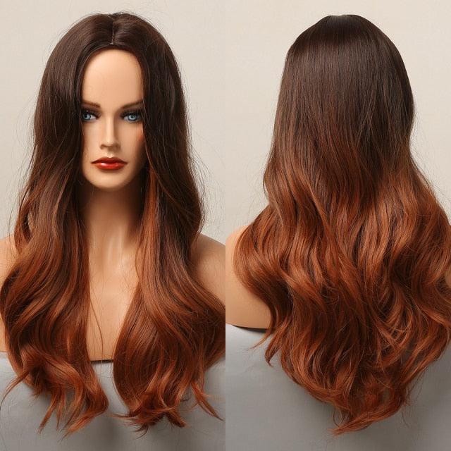Dark Black Natural Long Wave Synthetic Hair Wigs Middle Part Heat Resistant Wigs for Afro American Women Daily Cosplay Party Use Wigs For Black Women Cosplay Wigs For Women - Pendo Store