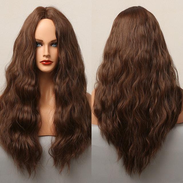 Dark Black Natural Long Wave Synthetic Hair Wigs Middle Part Heat Resistant Wigs for Afro American Women Daily Cosplay Party Use Wigs For Black Women Cosplay Wigs For Women - Pendo Store