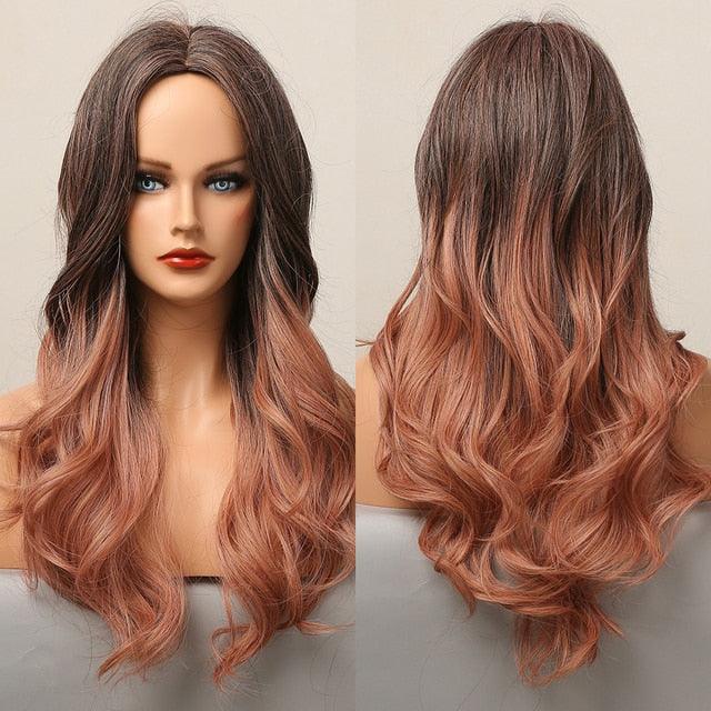 Dark Black Natural Long Wave Synthetic Hair Wigs Middle Part Heat Resistant Wigs for Afro American Women Daily Cosplay Party Use Wigs For Black Women Cosplay Wigs For Women - Pendo Store