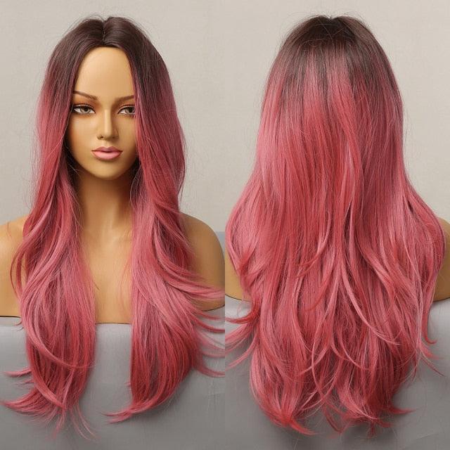 Dark Black Natural Long Wave Synthetic Hair Wigs Middle Part Heat Resistant Wigs for Afro American Women Daily Cosplay Party Use Wigs For Black Women Cosplay Wigs For Women - Pendo Store
