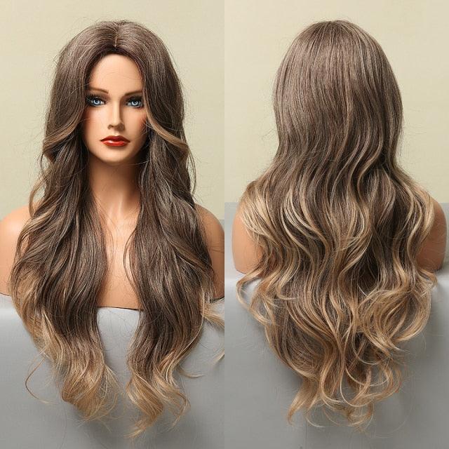 Dark Black Natural Long Wave Synthetic Hair Wigs Middle Part Heat Resistant Wigs for Afro American Women Daily Cosplay Party Use Wigs For Black Women Cosplay Wigs For Women - Pendo Store
