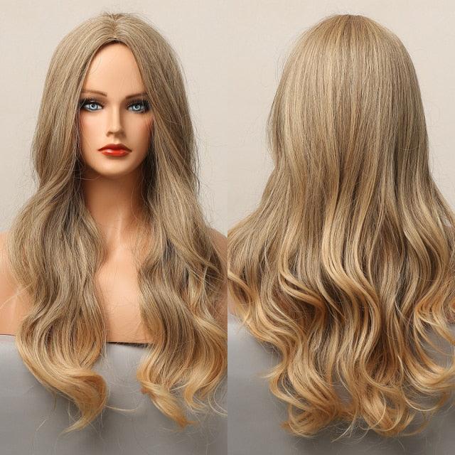 Dark Black Natural Long Wave Synthetic Hair Wigs Middle Part Heat Resistant Wigs for Afro American Women Daily Cosplay Party Use Wigs For Black Women Cosplay Wigs For Women - Pendo Store