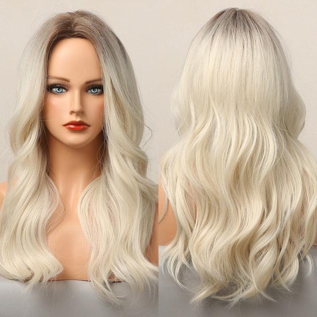 Dark Black Natural Long Wave Synthetic Hair Wigs Middle Part Heat Resistant Wigs for Afro American Women Daily Cosplay Party Use Wigs For Black Women Cosplay Wigs For Women - Pendo Store