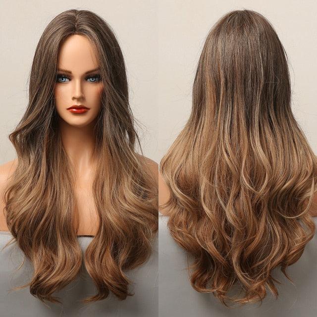 Dark Black Natural Long Wave Synthetic Hair Wigs Middle Part Heat Resistant Wigs for Afro American Women Daily Cosplay Party Use Wigs For Black Women Cosplay Wigs For Women - Pendo Store