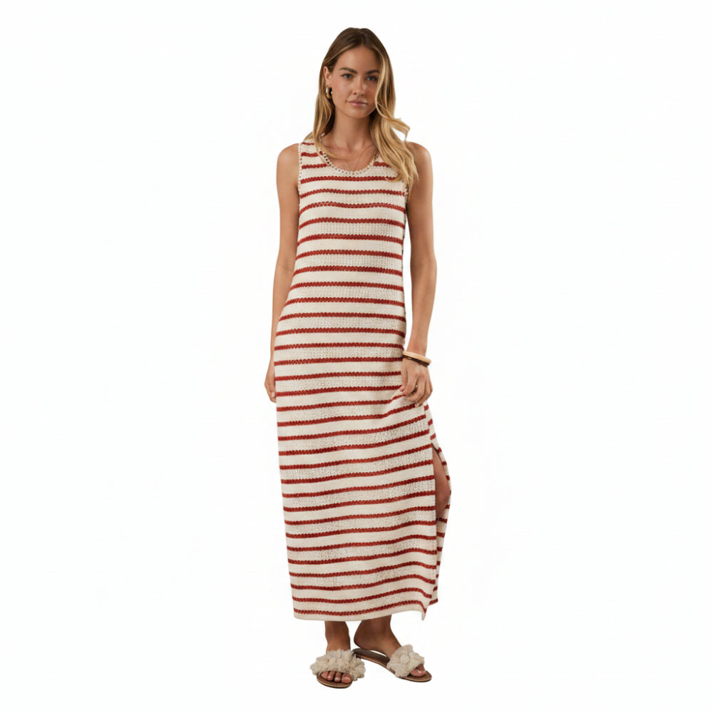 Cream Red Stripe Maxi Dress