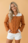Colorblock Peter Pan Collar Long Sleeve Buttoned Cardigan