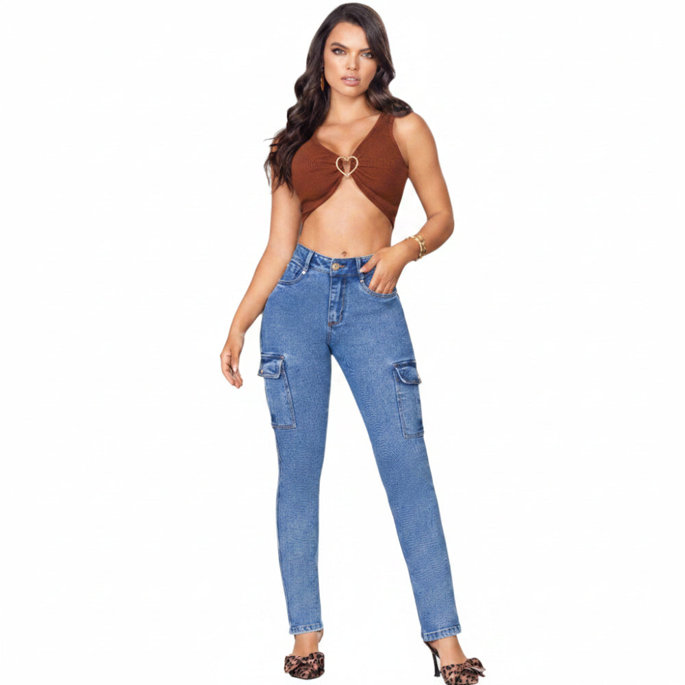 High-Rise Push Up Cargo Jeans