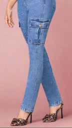 High-Rise Push Up Cargo Jeans