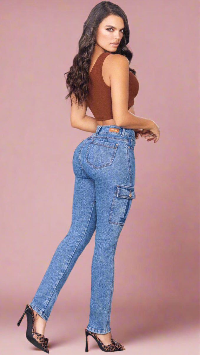 High-Rise Push Up Cargo Jeans
