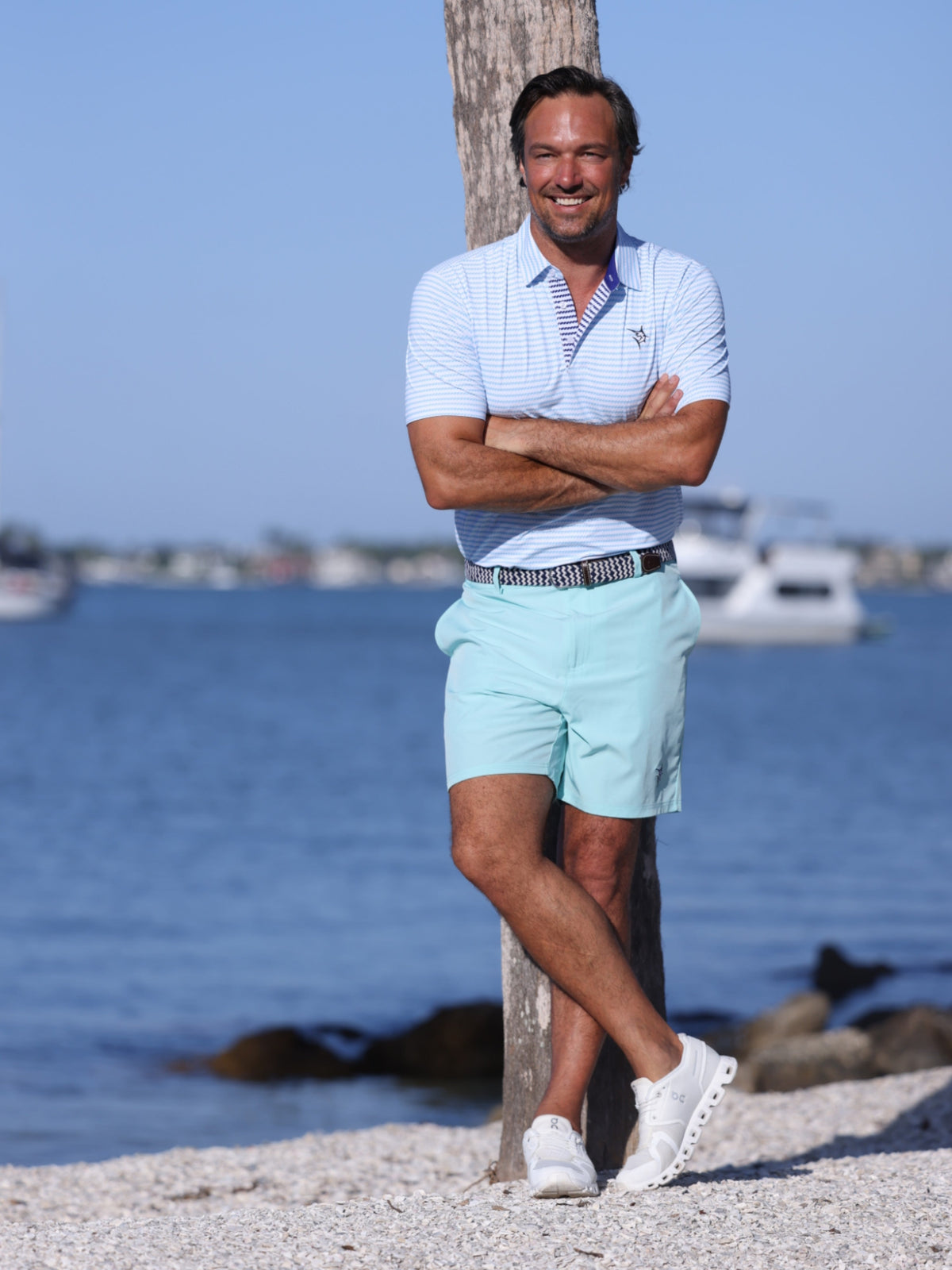 Dockline Striped Performance Polo - Pendo Store