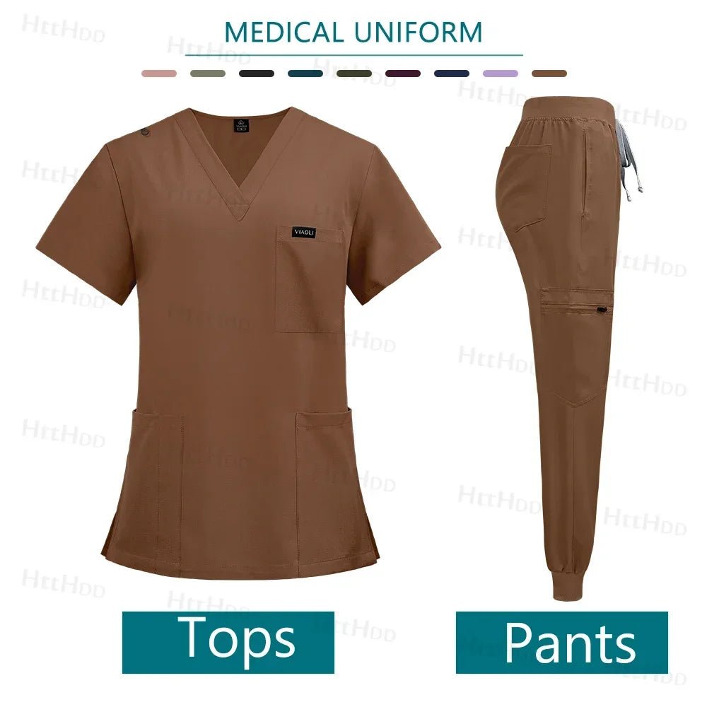 Doctor Nurse Medical Uniforms Shirt Scrubs Women Jogger Set Hospital Accessories Operating Room Surgical Gowns Mens Workwear New - Pendo Store
