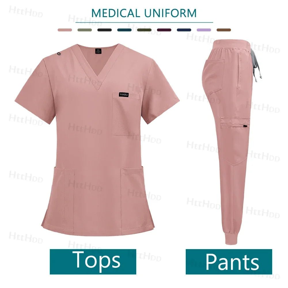 Doctor Nurse Medical Uniforms Shirt Scrubs Women Jogger Set Hospital Accessories Operating Room Surgical Gowns Mens Workwear New - Pendo Store