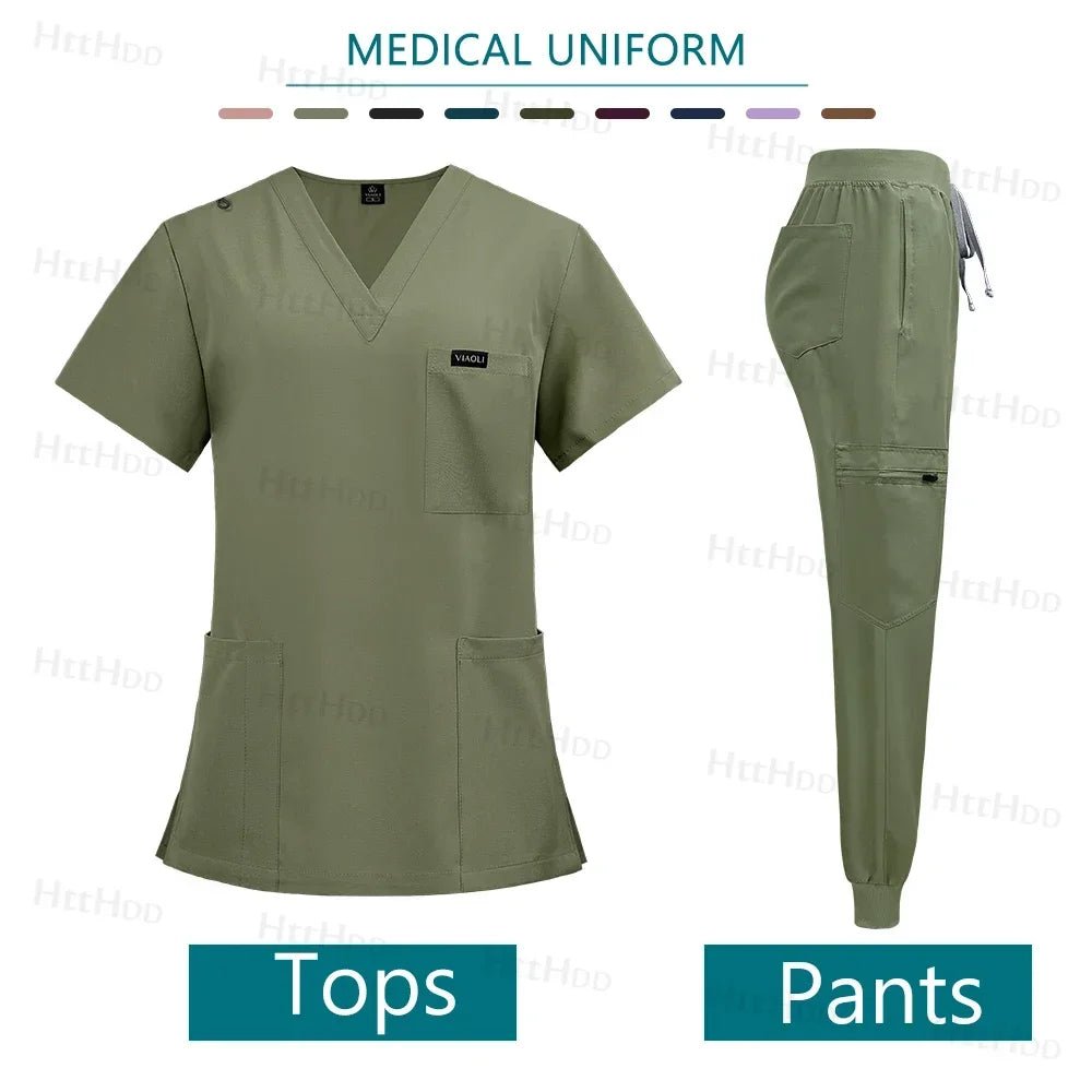 Doctor Nurse Medical Uniforms Shirt Scrubs Women Jogger Set Hospital Accessories Operating Room Surgical Gowns Mens Workwear New - Pendo Store