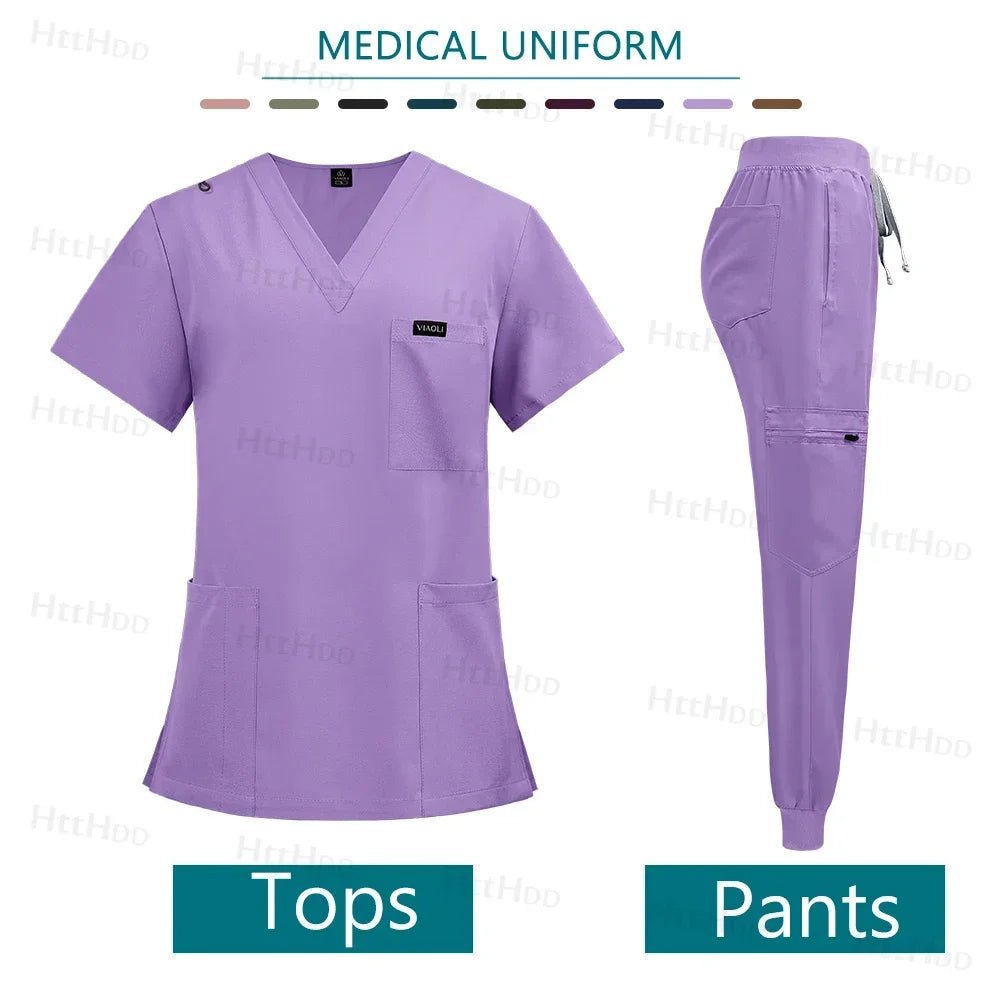 Doctor Nurse Medical Uniforms Shirt Scrubs Women Jogger Set Hospital Accessories Operating Room Surgical Gowns Mens Workwear New - Pendo Store