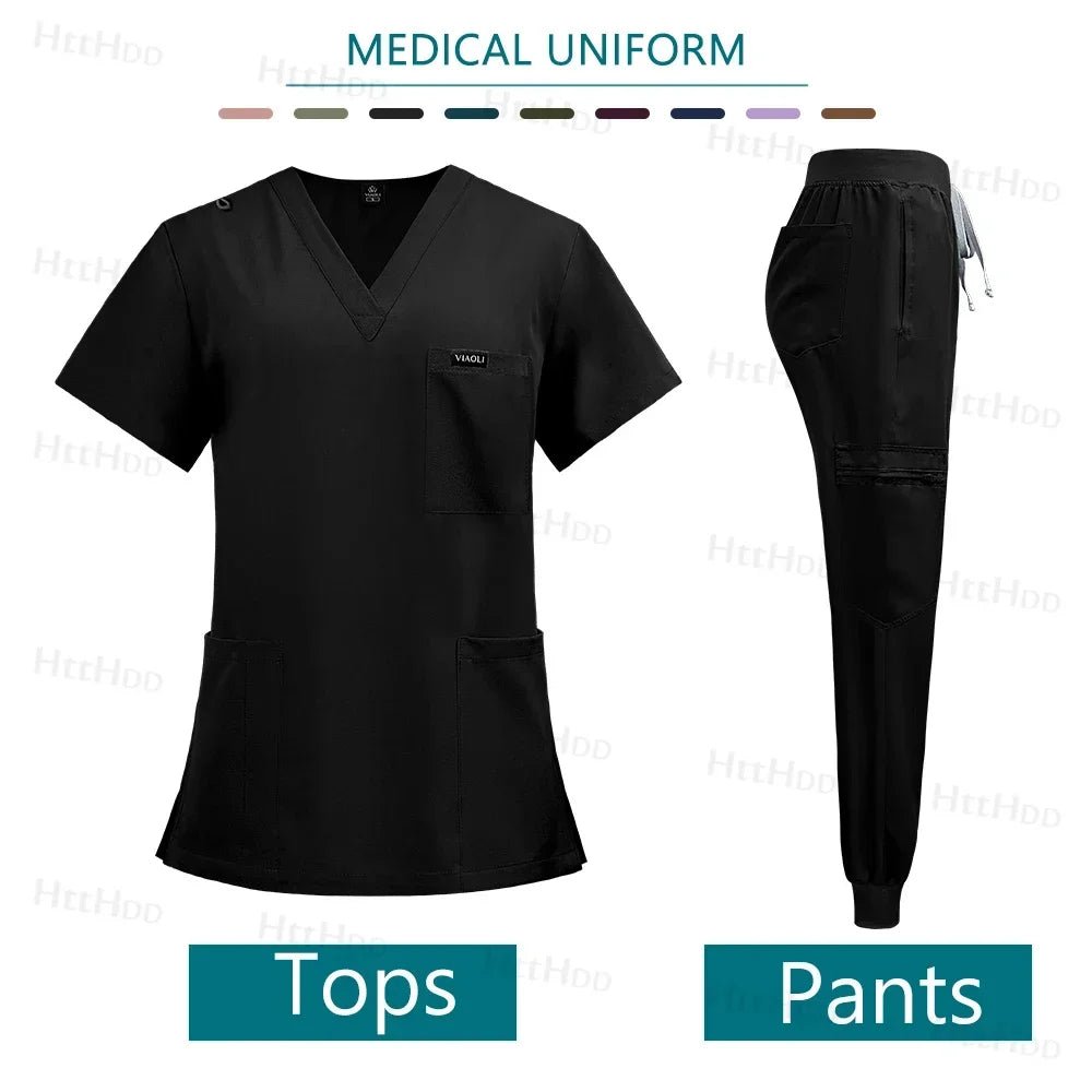 Doctor Nurse Medical Uniforms Shirt Scrubs Women Jogger Set Hospital Accessories Operating Room Surgical Gowns Mens Workwear New - Pendo Store