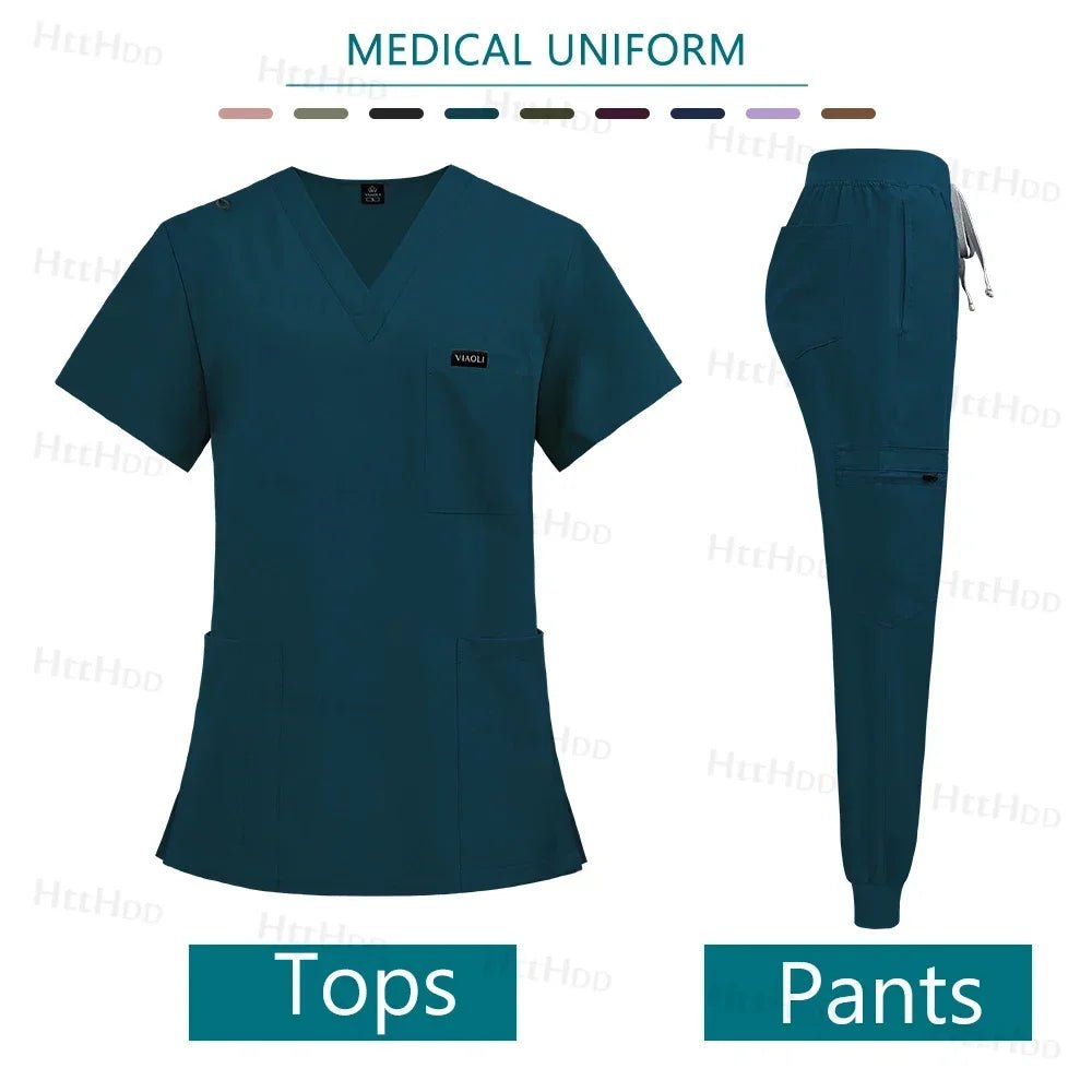 Doctor Nurse Medical Uniforms Shirt Scrubs Women Jogger Set Hospital Accessories Operating Room Surgical Gowns Mens Workwear New - Pendo Store