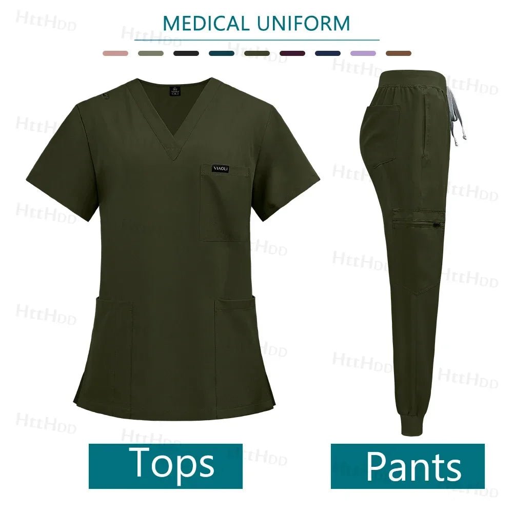 Doctor Nurse Medical Uniforms Shirt Scrubs Women Jogger Set Hospital Accessories Operating Room Surgical Gowns Mens Workwear New - Pendo Store