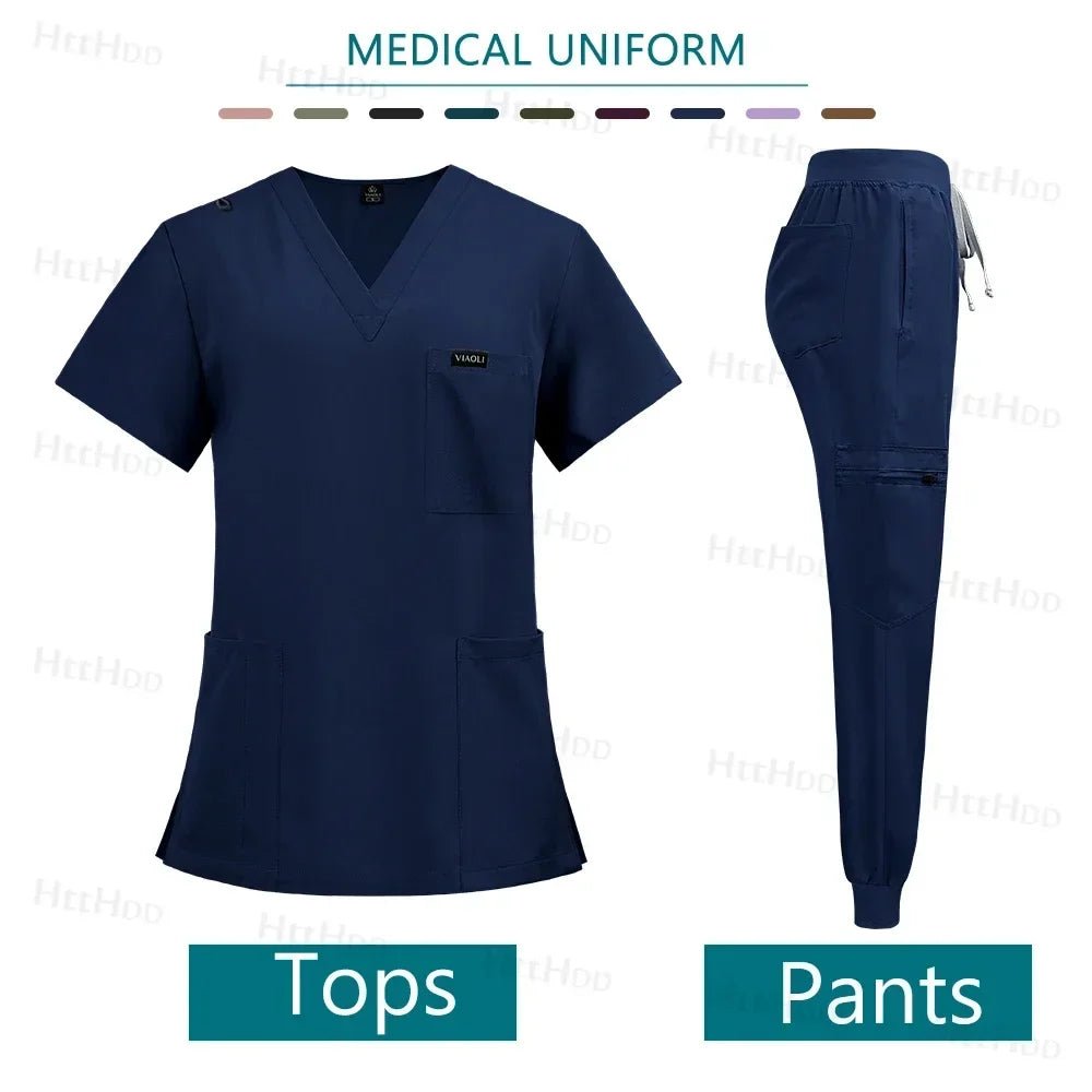 Doctor Nurse Medical Uniforms Shirt Scrubs Women Jogger Set Hospital Accessories Operating Room Surgical Gowns Mens Workwear New - Pendo Store