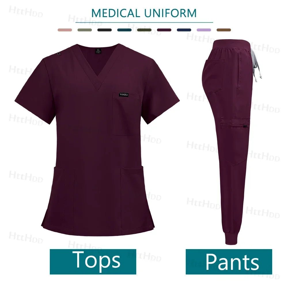 Doctor Nurse Medical Uniforms Shirt Scrubs Women Jogger Set Hospital Accessories Operating Room Surgical Gowns Mens Workwear New - Pendo Store