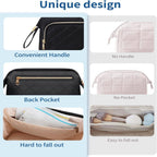 Wide-open Quilted Travel Makeup Organizer Bag with Handle: Black