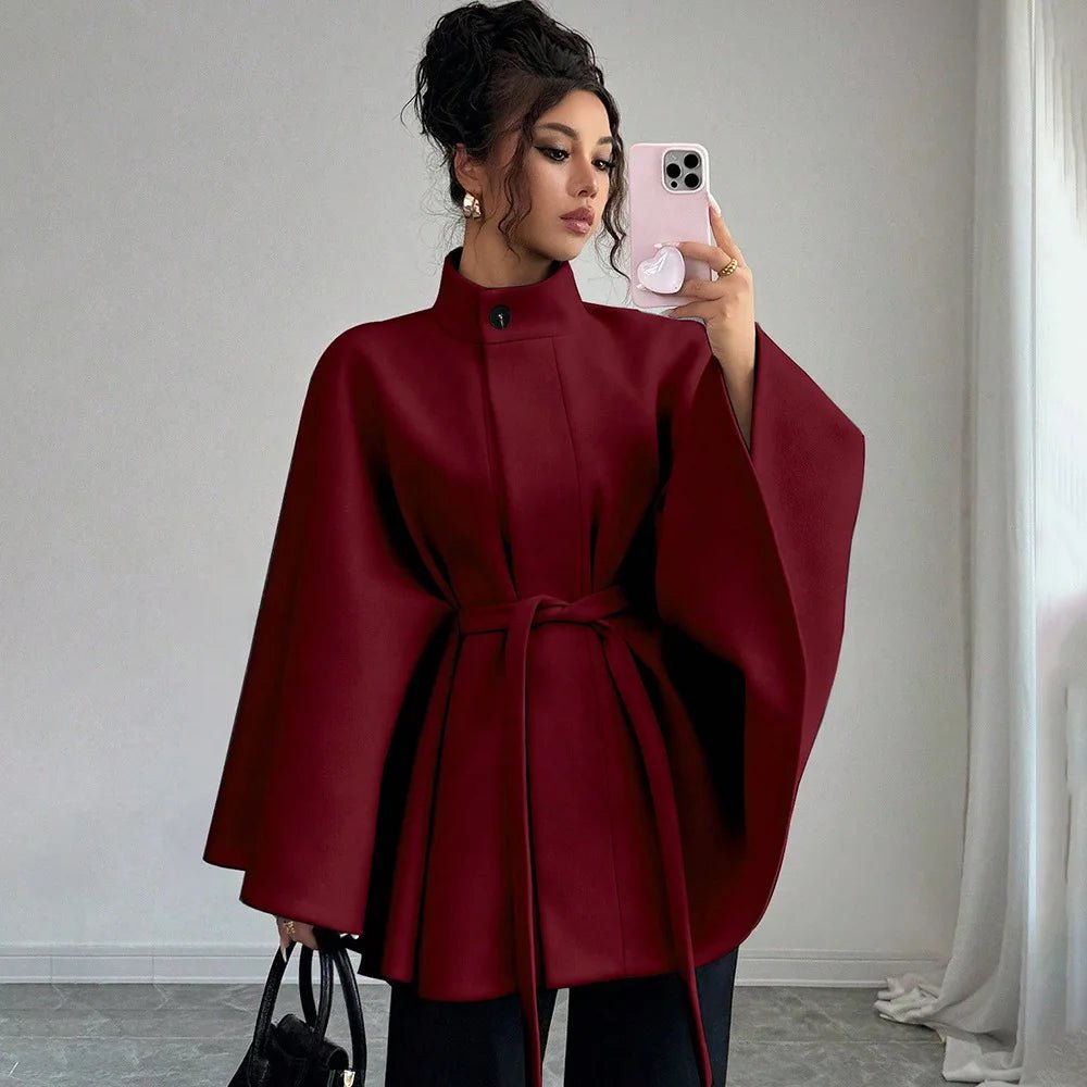 Elegant Tie Waist Wool Blend Coat - Pendo Store