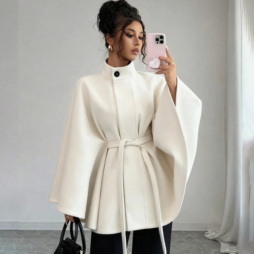 Elegant Tie Waist Wool Blend Coat - Pendo Store