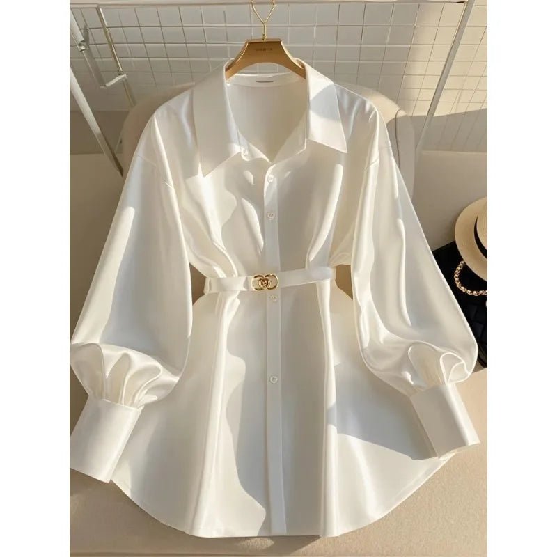 Elegant White Turn-Down Collar Shirt - Pendo Store