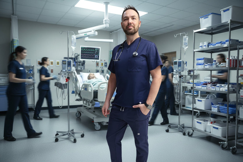 Men's Navy Blue V-Neck Scrub Top