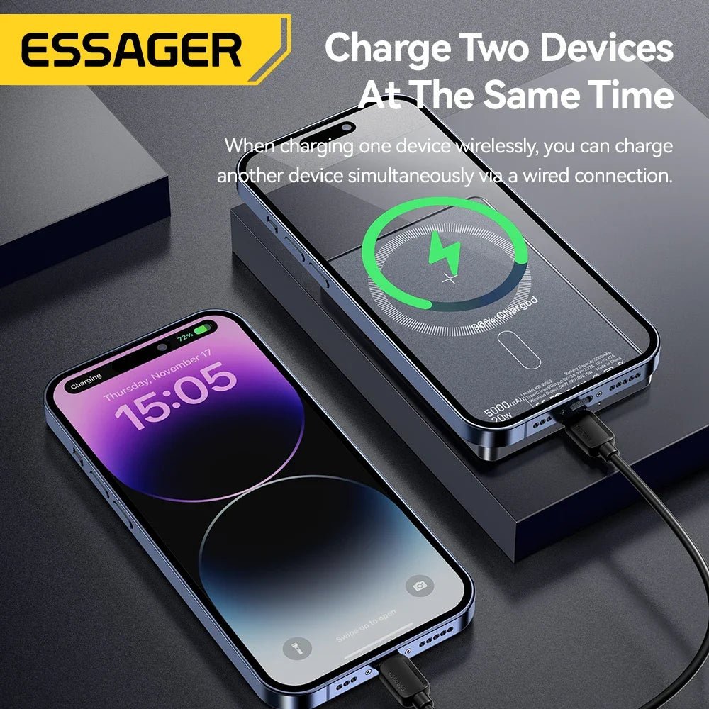 Essager Thin Wireless Power Bank Magnetic 20W 5000mAh Portable Fast Charging External Battery for Magsafe For iPhone 17 16 15 14 - Pendo Store
