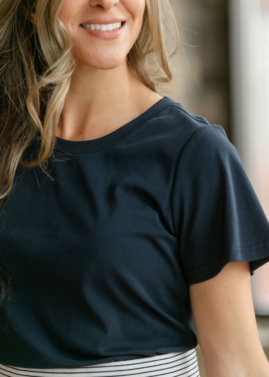 Essential Navy Flutter Sleeve Top - Pendo Store
