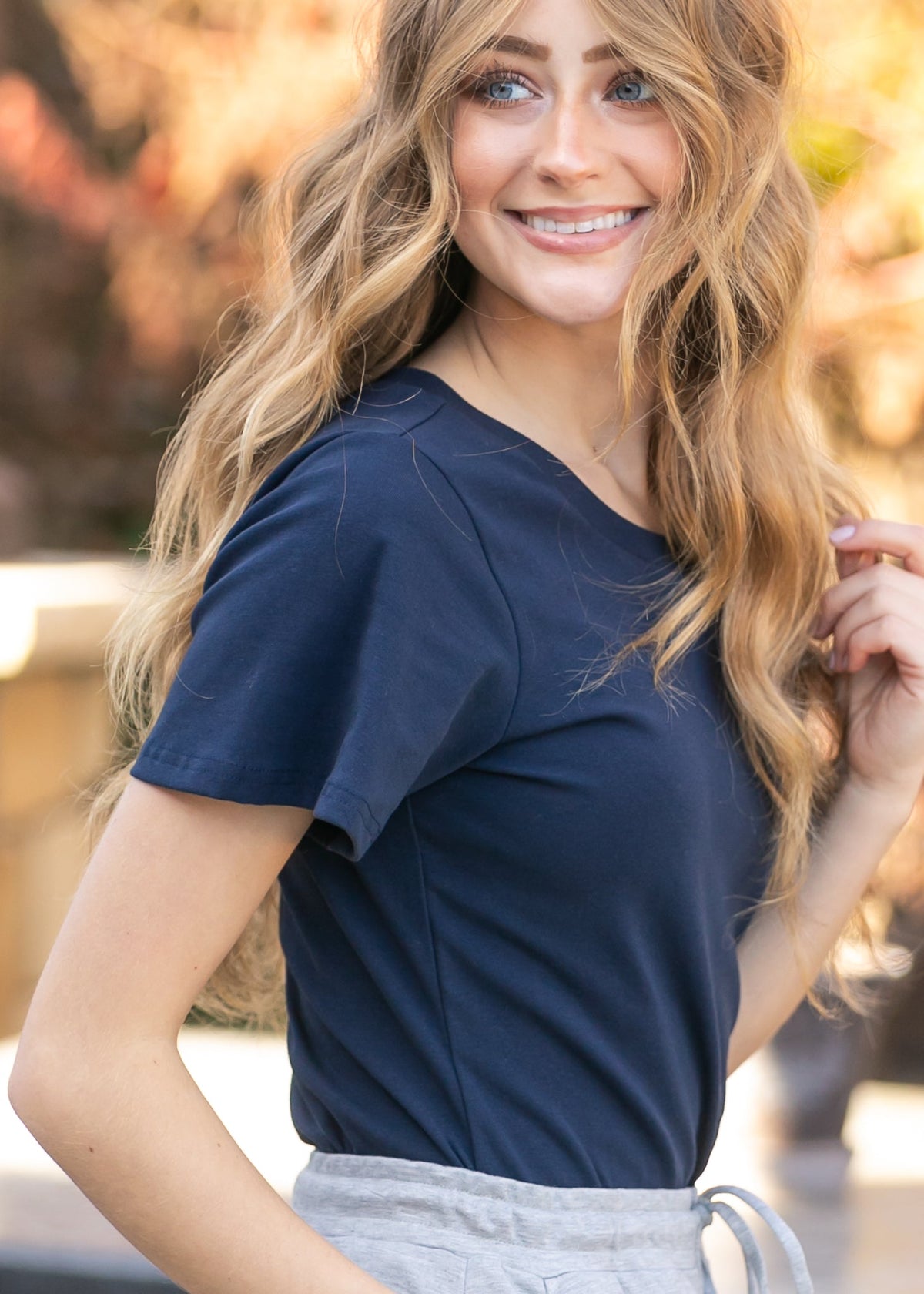 Essential Navy Flutter Sleeve Top - Pendo Store