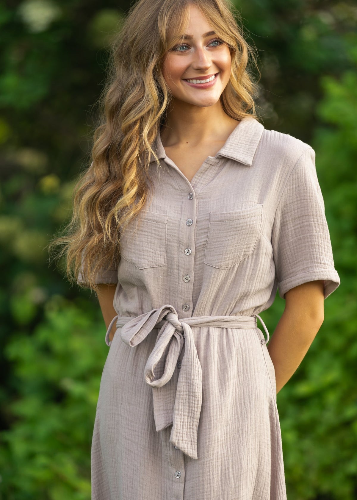 Essential Taupe Short Sleeve Gauze Shirt Dress - Pendo Store