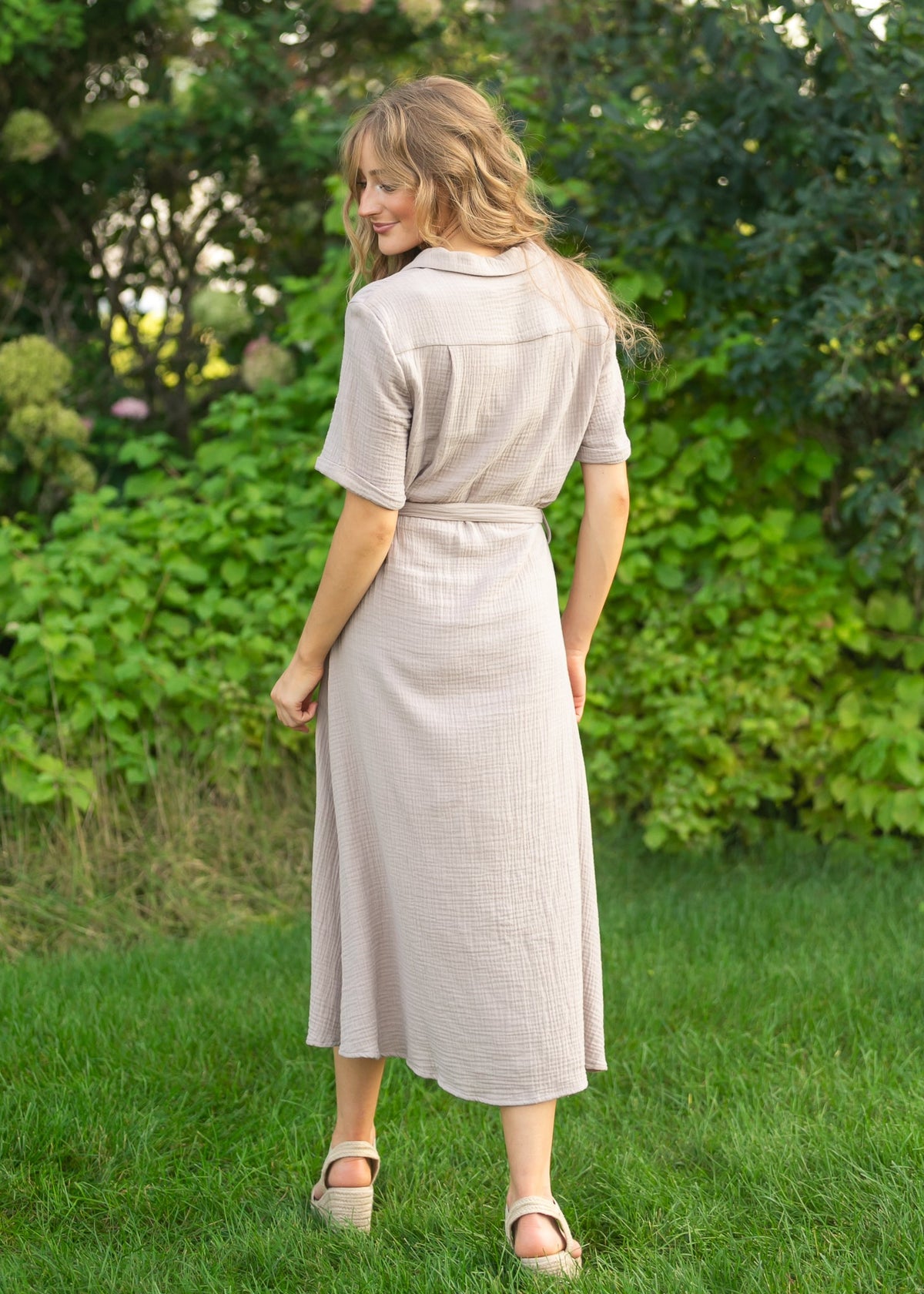 Essential Taupe Short Sleeve Gauze Shirt Dress - Pendo Store