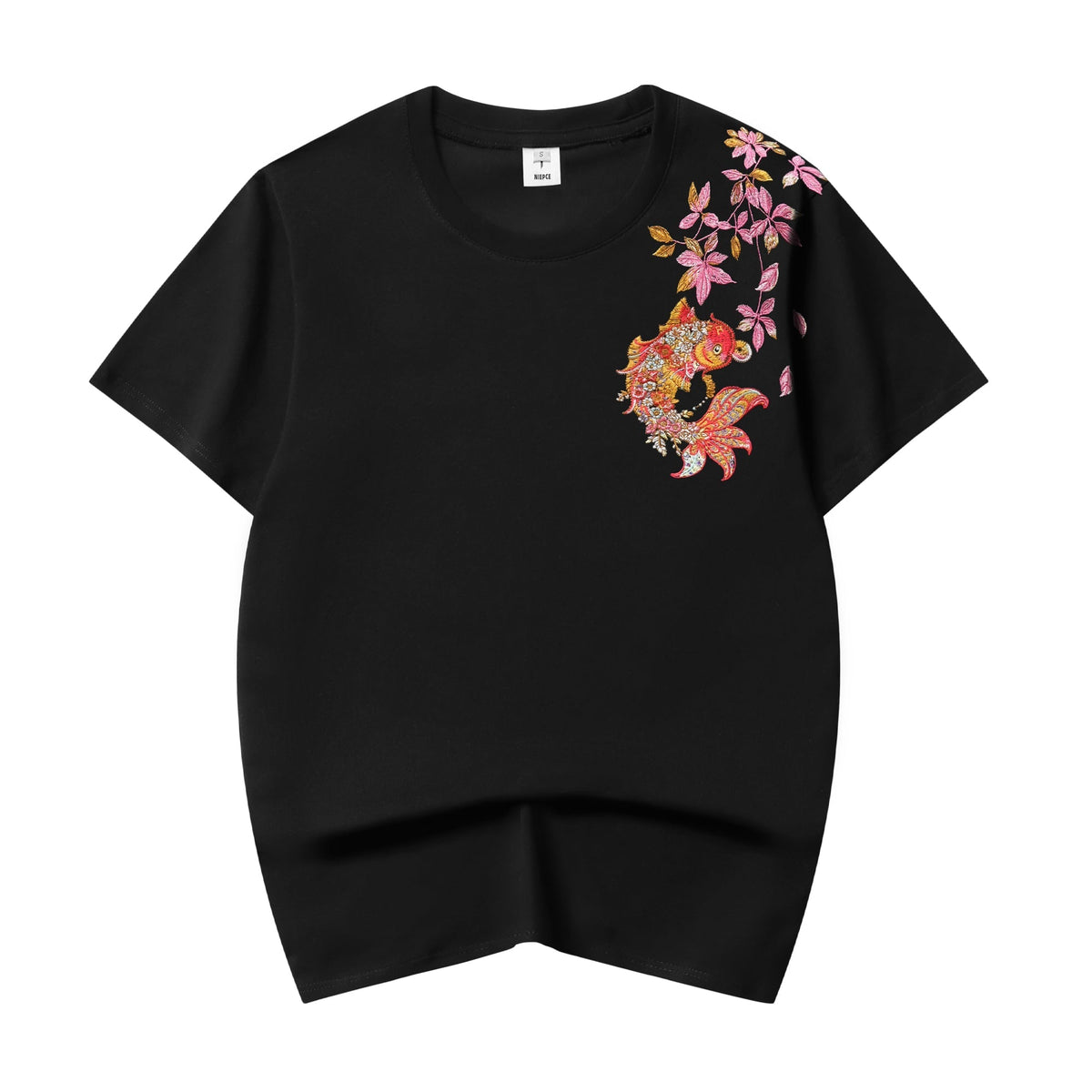 ET522 Gold Coin Koi Embroidered Tee - Pendo Store