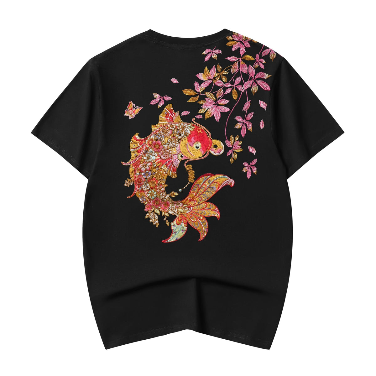 ET522 Gold Coin Koi Embroidered Tee - Pendo Store
