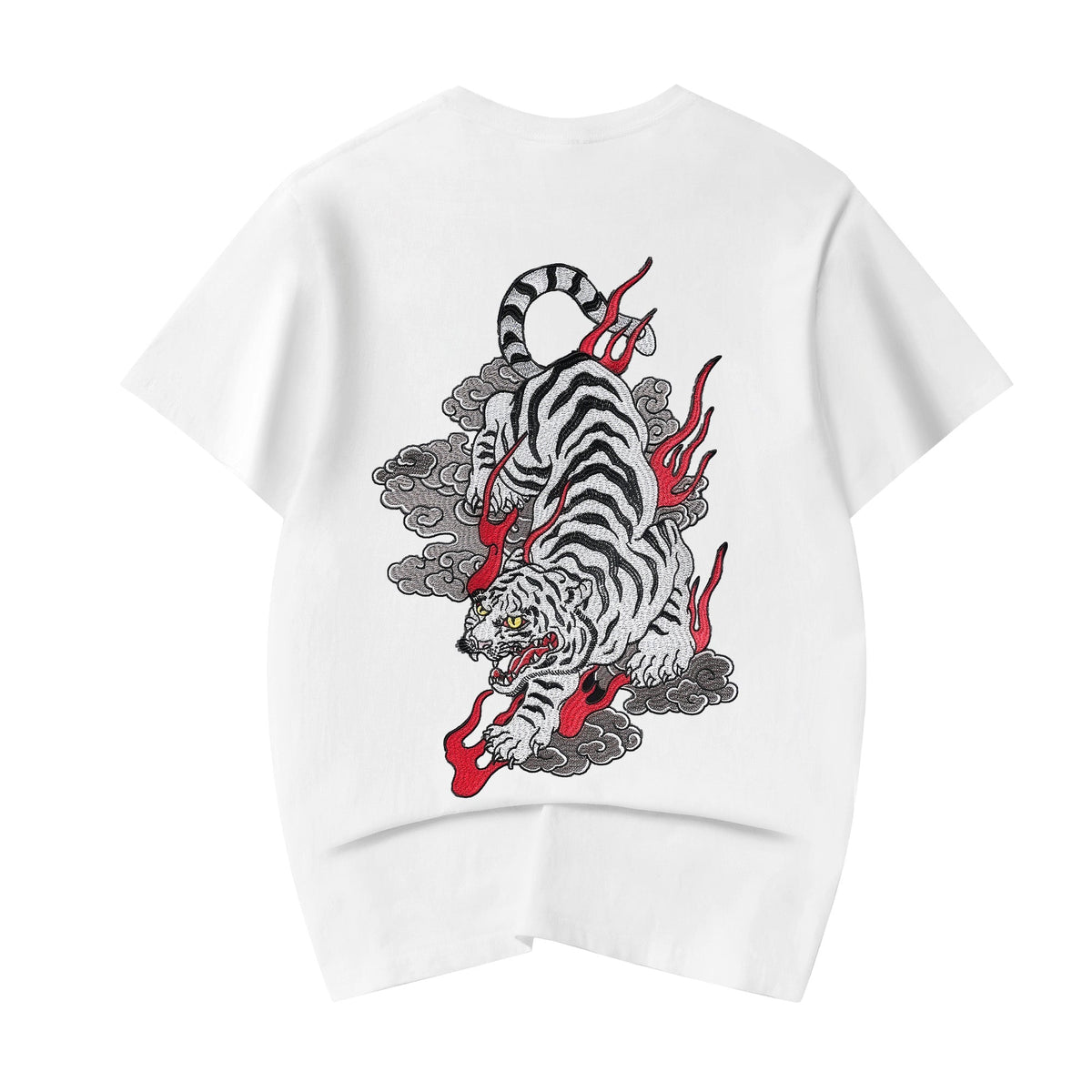 ET523 White Cloud Tiger Embroidered Tee - Pendo Store