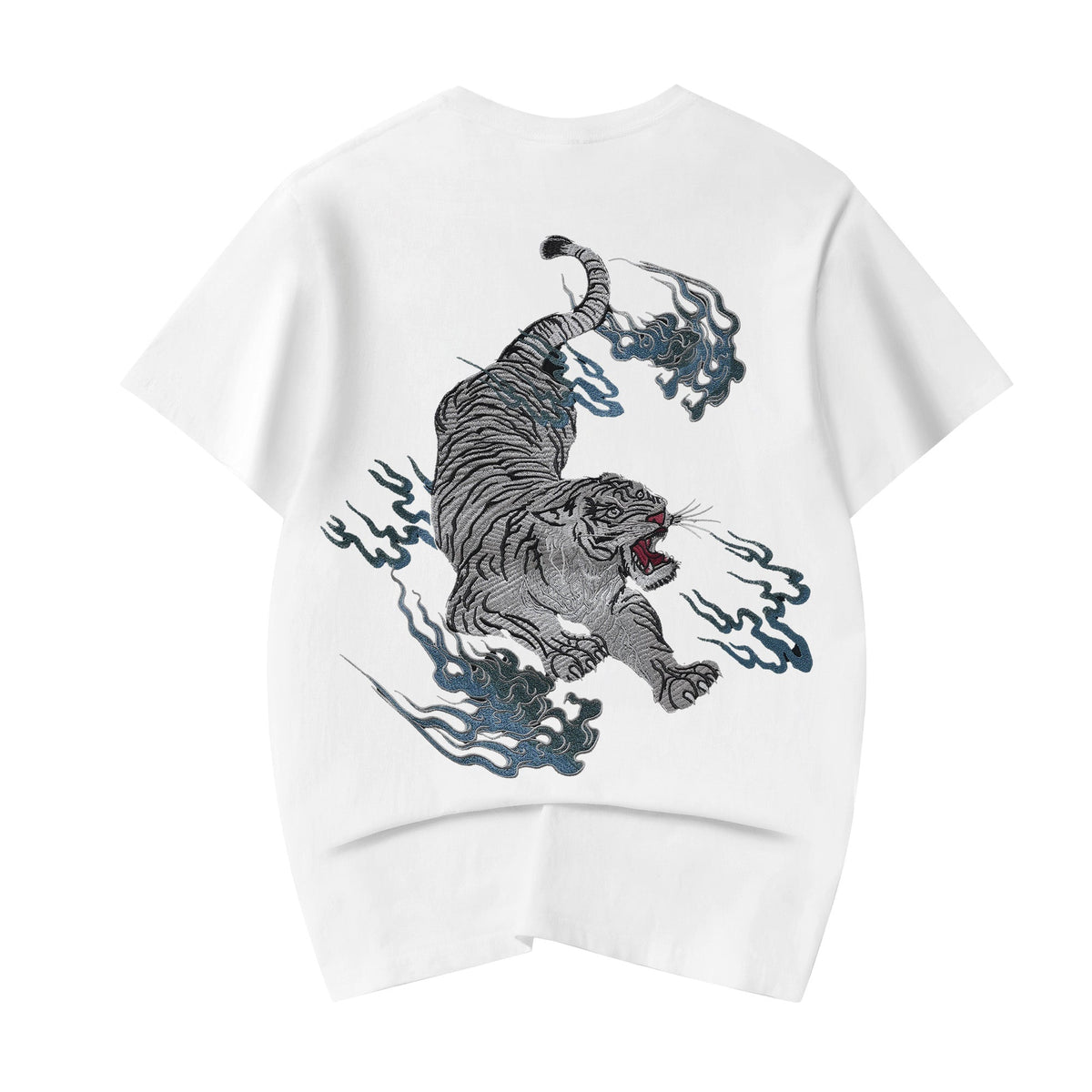 ET9817 Flaming White Tiger Embroidered Tee - Pendo Store