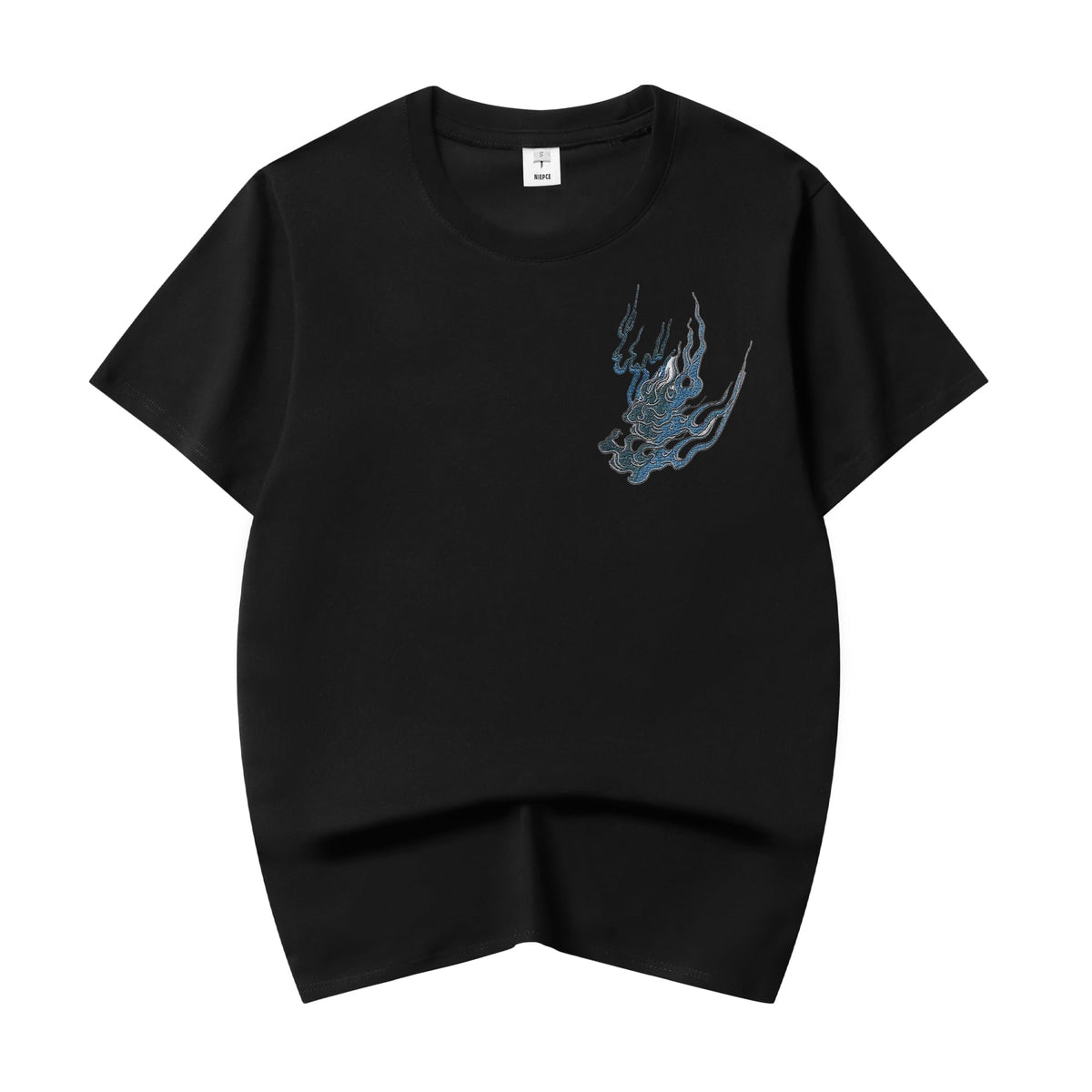 ET9817 Flaming White Tiger Embroidered Tee - Pendo Store