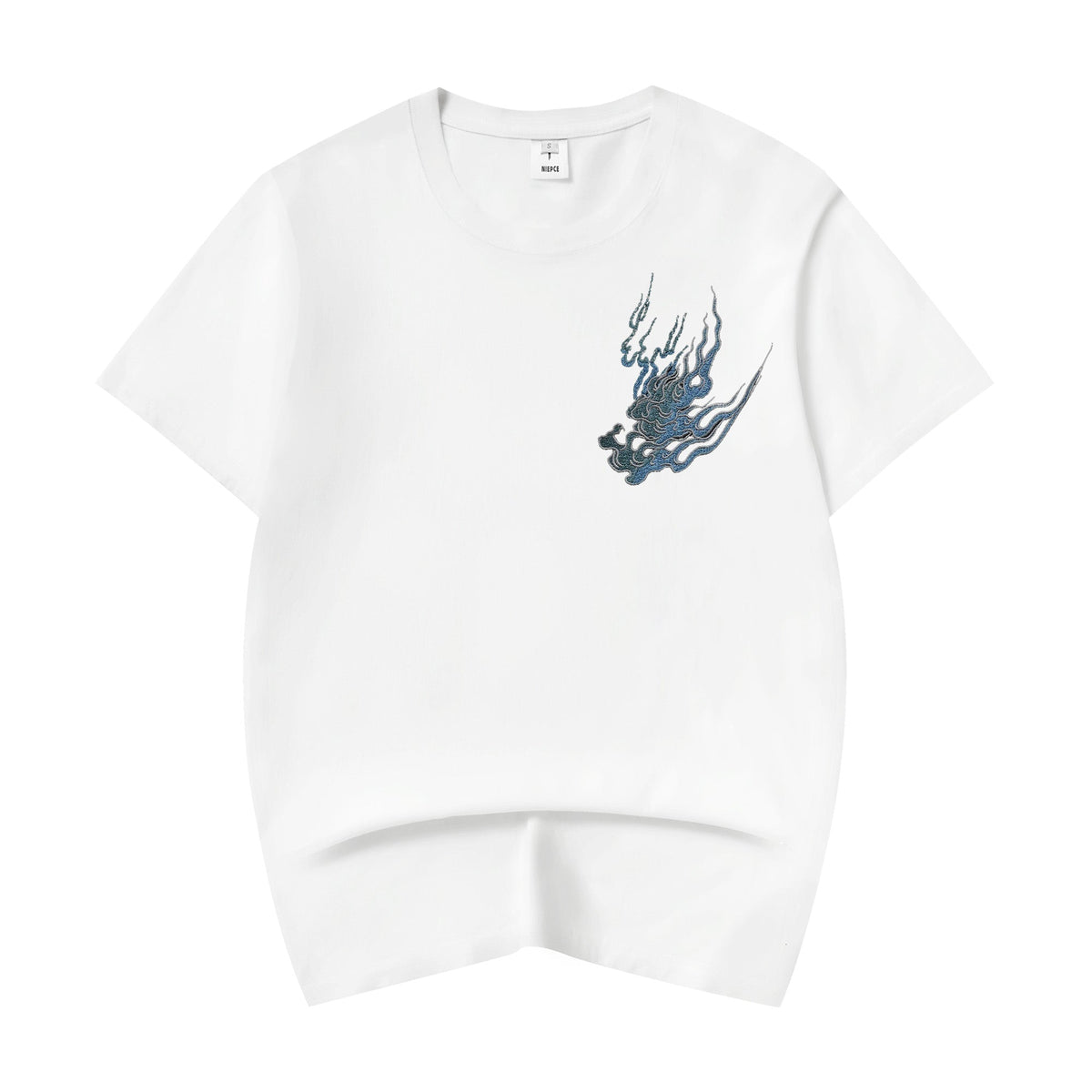 ET9817 Flaming White Tiger Embroidered Tee - Pendo Store