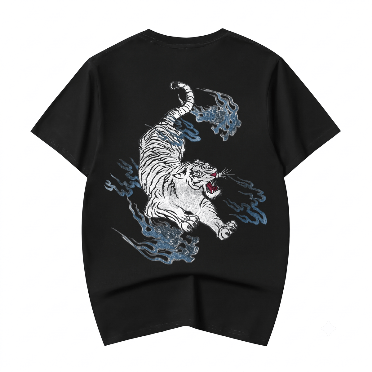 ET9817 Flaming White Tiger Embroidered Tee - Pendo Store