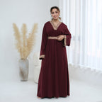 Floral Embroidered V-Neck Nida Maxi Dress(MA448)