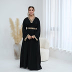 Floral Embroidered V-Neck Nida Maxi Dress(MA448)