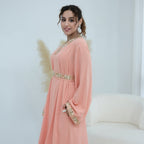 Floral Embroidered V-Neck Nida Maxi Dress(MA448)