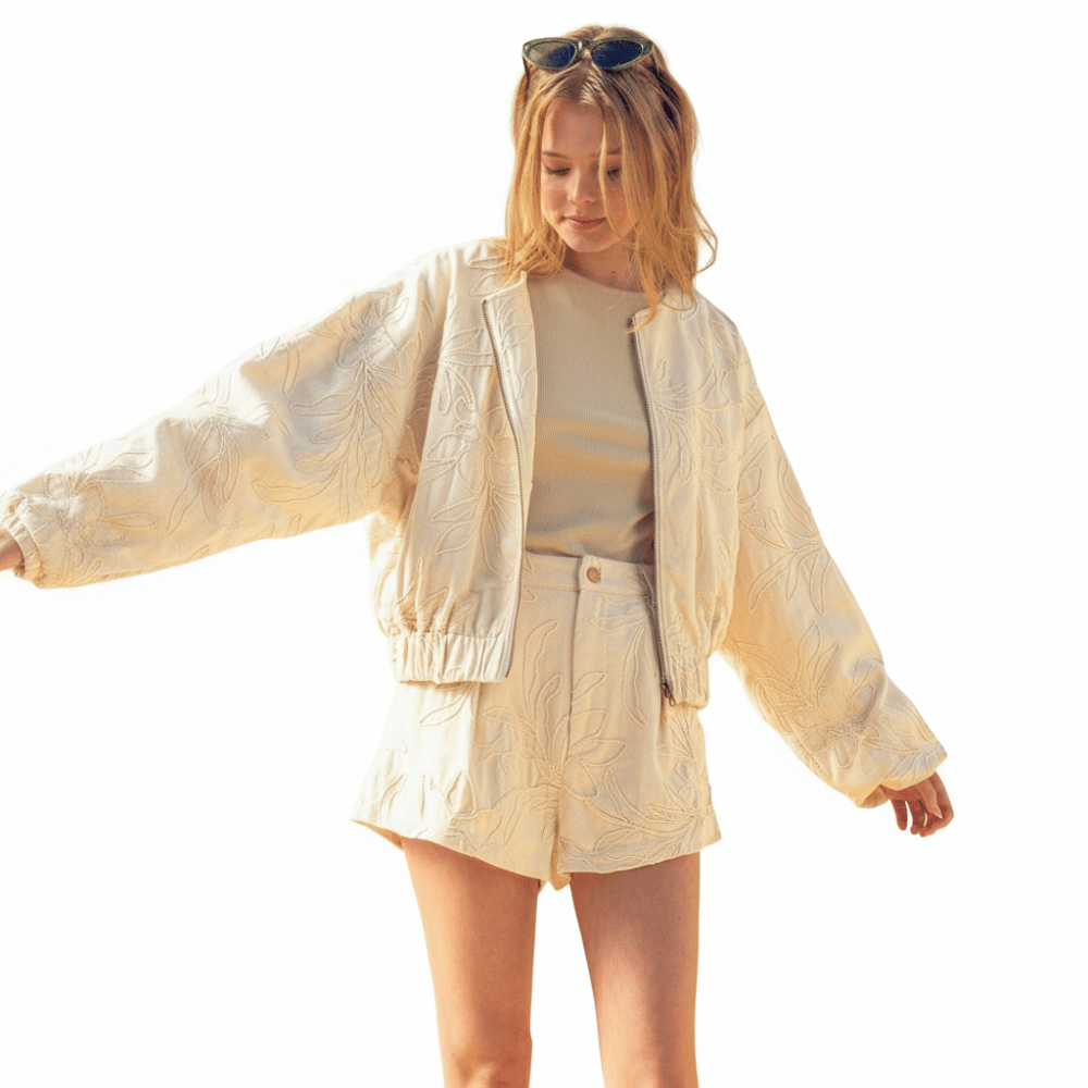 Floral Jacquard Zip Up Jacket - Pendo Store