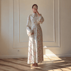 Floral Print Flared-Sleeve Waist Belt Maxi Dress(MS482)