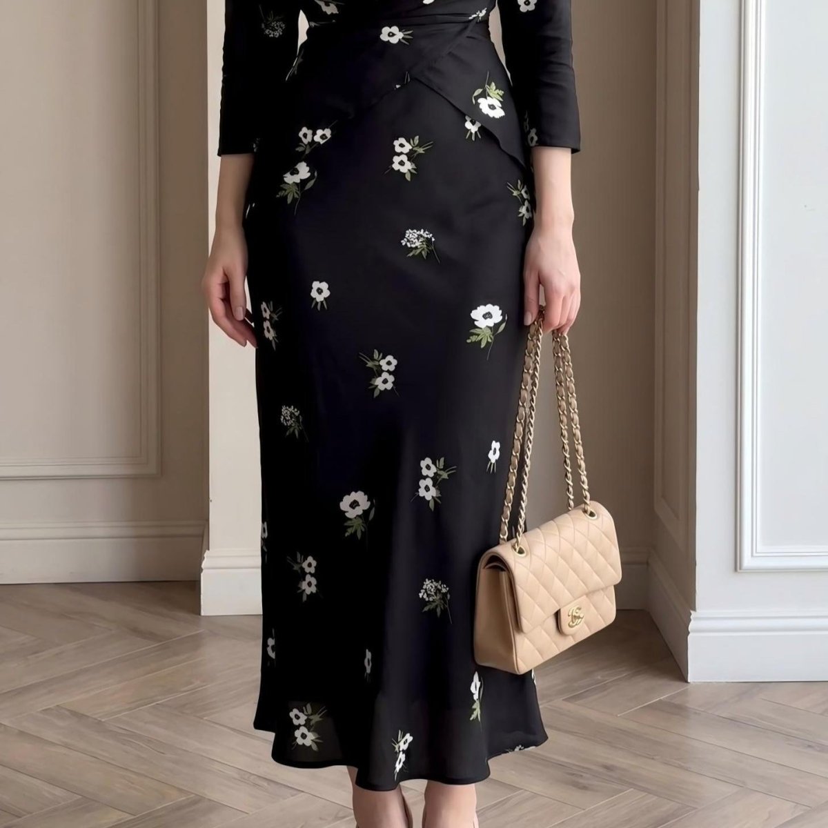 Floral Print Twist-Front Midi Dress(MS463) - Pendo Store