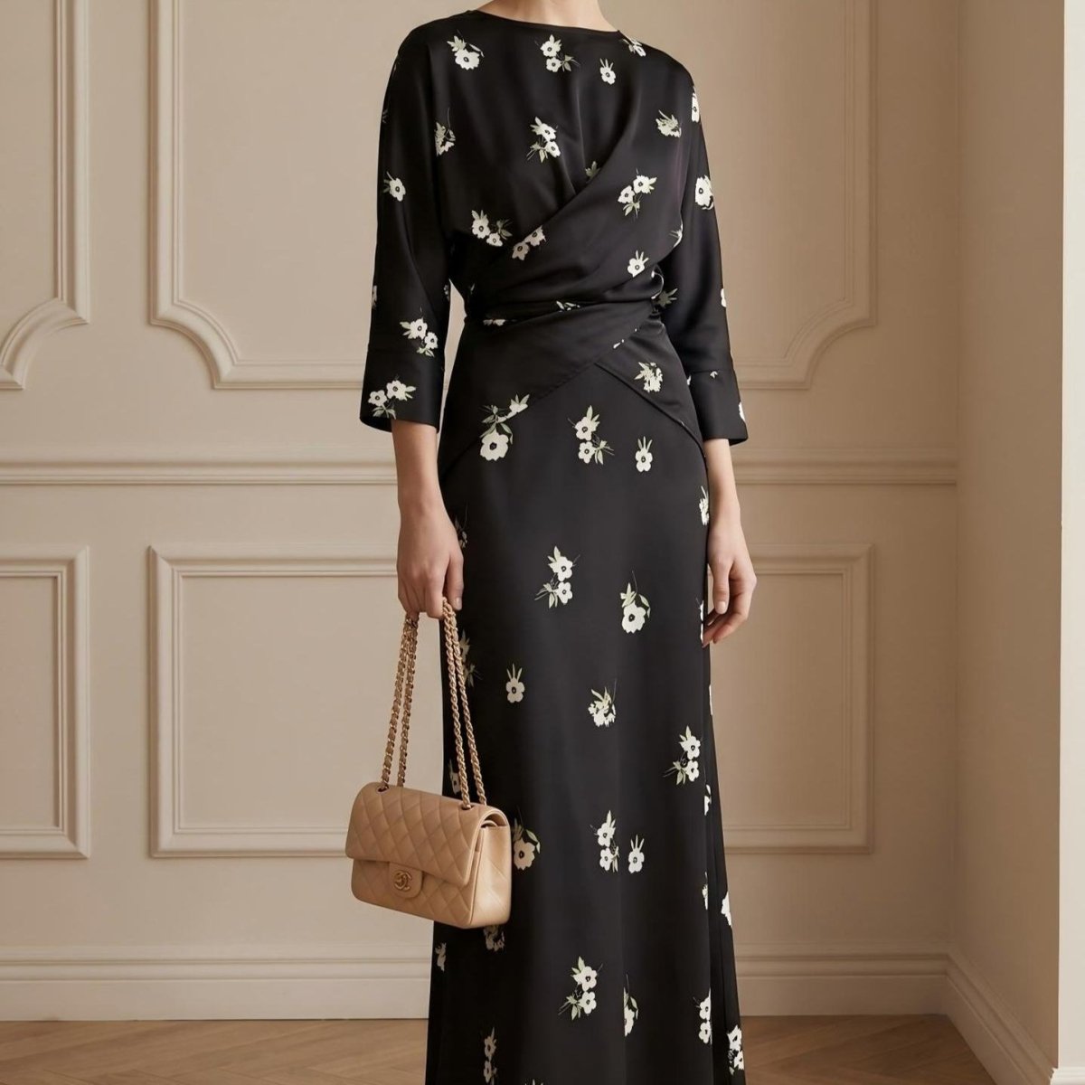 Floral Print Twist-Front Midi Dress(MS463) - Pendo Store