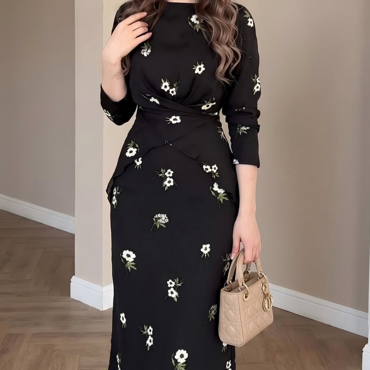 Floral Print Twist-Front Midi Dress(MS463) - Pendo Store