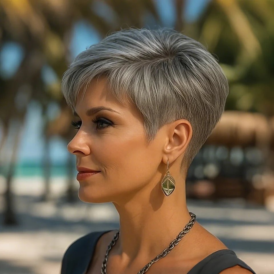 Gray Human Hair Pixie Wig - Pendo Store